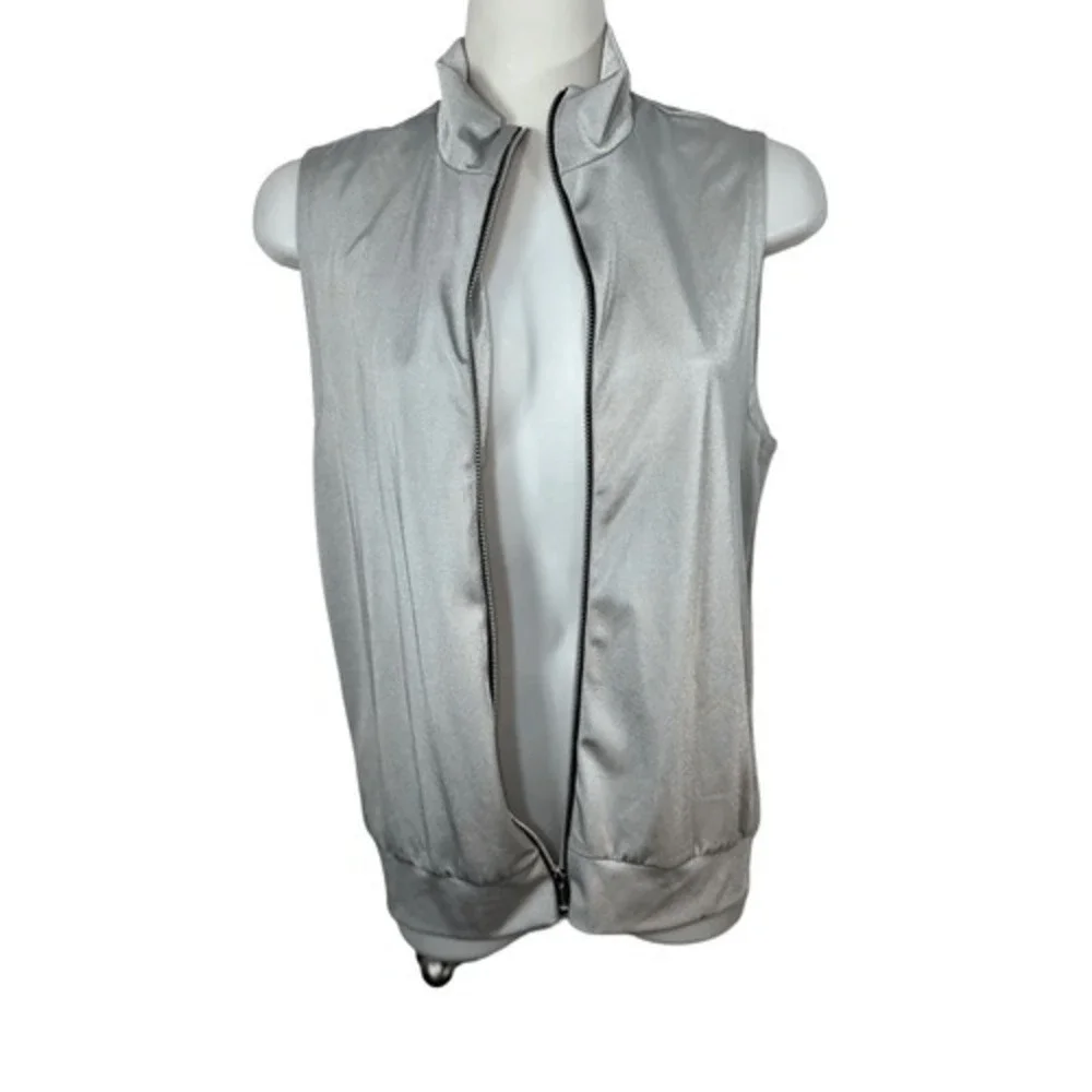 Kelle Metallic Silver Dance Costume Vest Youth L Stage Recital Zip Performance